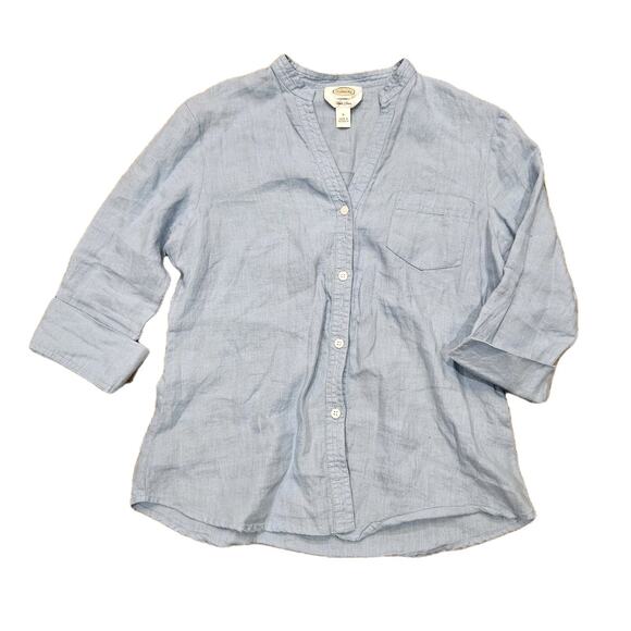 Vtg Talbots Irish Linen Button Up Top Women S Blue Boho Minimalist Coastal Beach - Picture 1 of 8